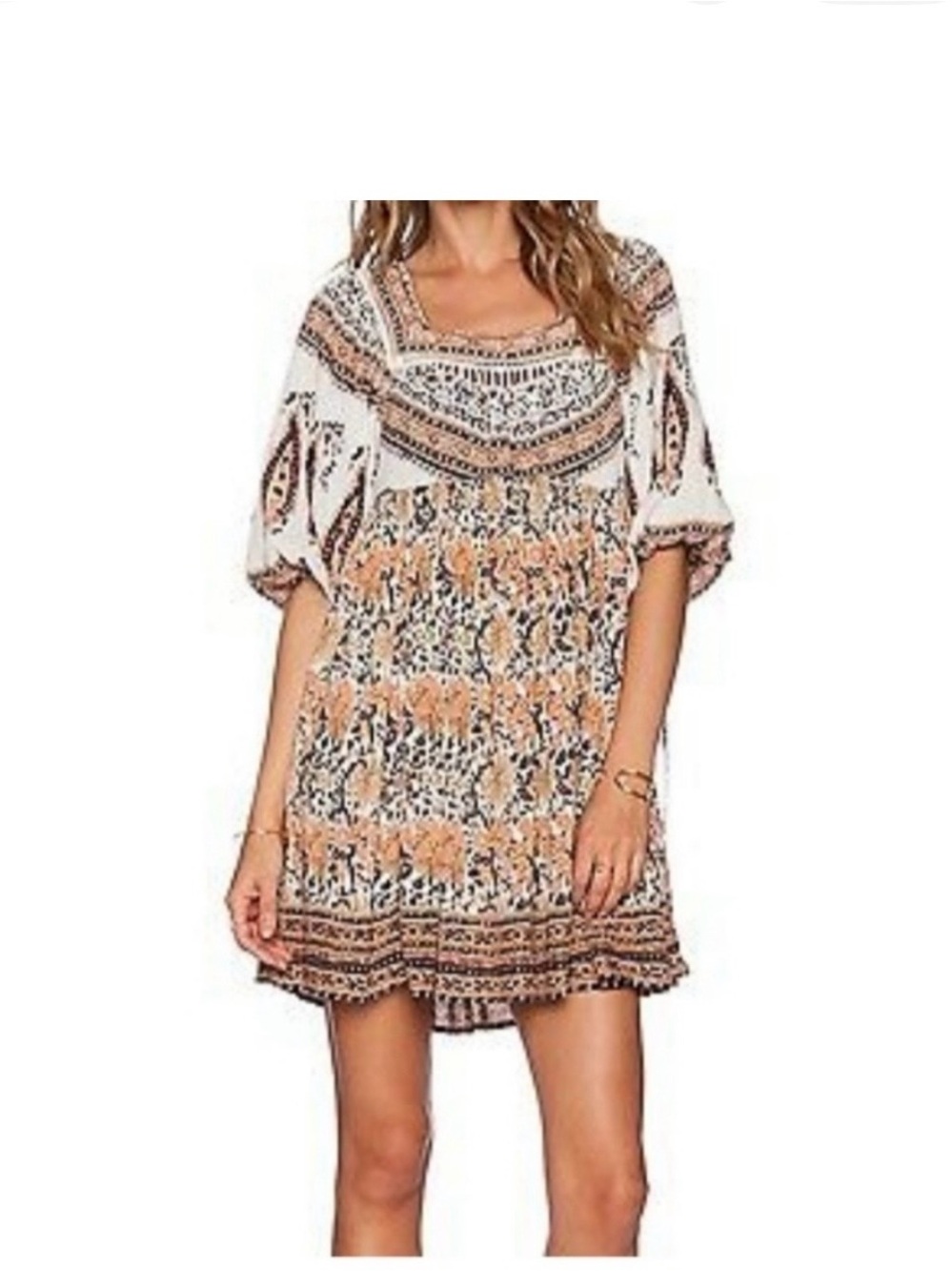 Free People Cream Dress with Mustard and Brown Floral Print